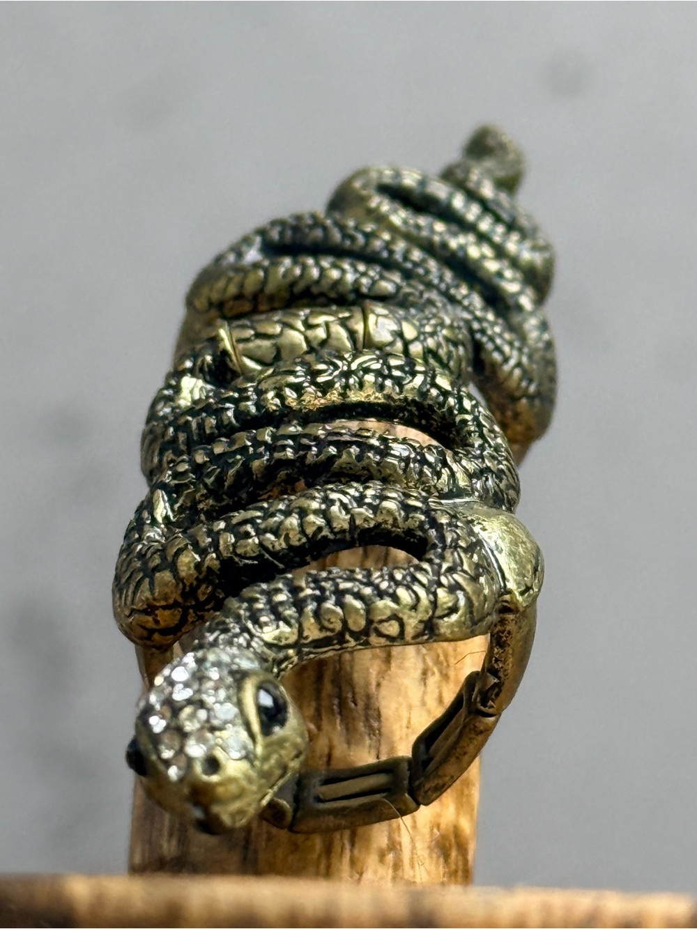 Decorative Snake Reptile Ornament Ring in Antique Gold
